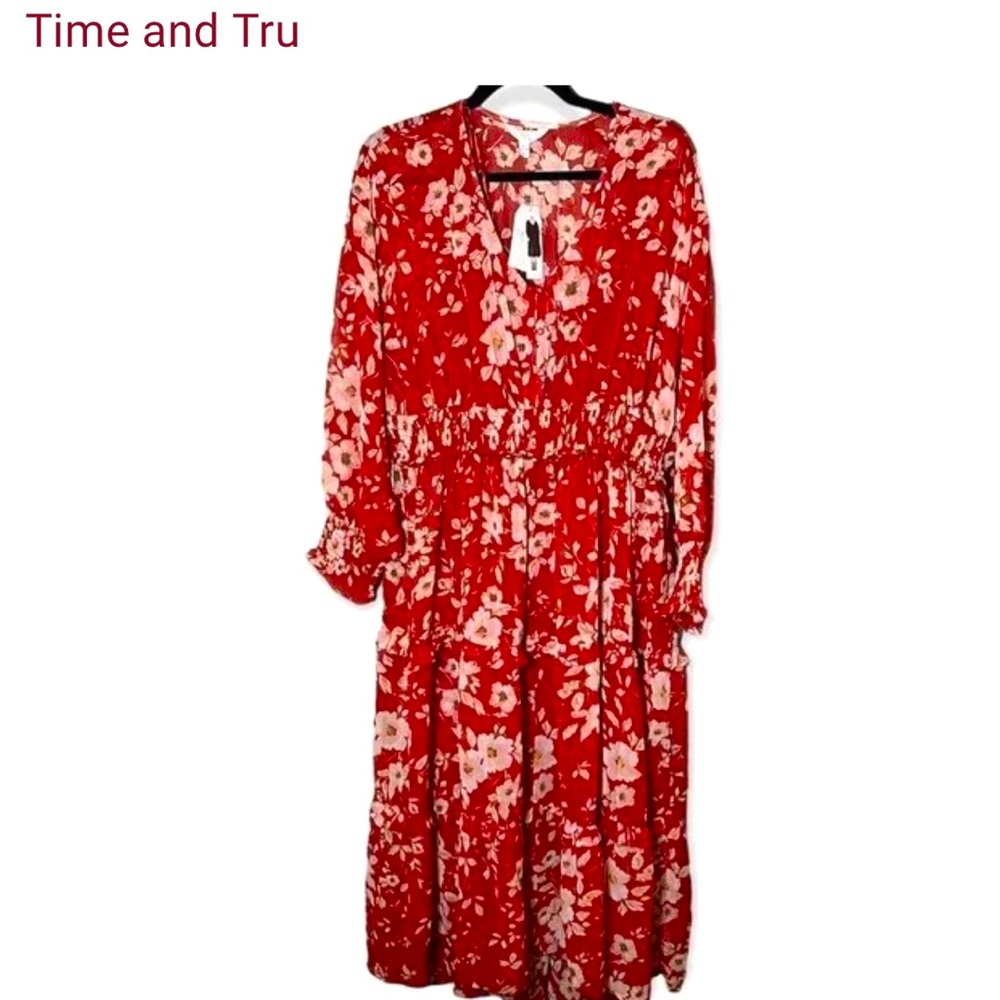 Womens sheer floral prairie dress red size S (4-6) new!